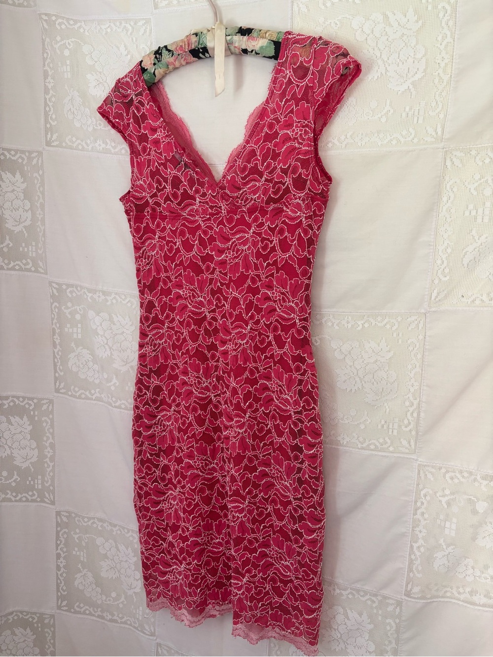 Y2K Pink Lace Textured Scallop Hem Coquette Femme Fairy Midi Dress Size S-M - Picture 11 of 16
